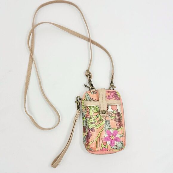 Sakroots Peach Pink Floral Print Mini Convertible Wristlet Crossbody Wallet - Picture 1 of 16